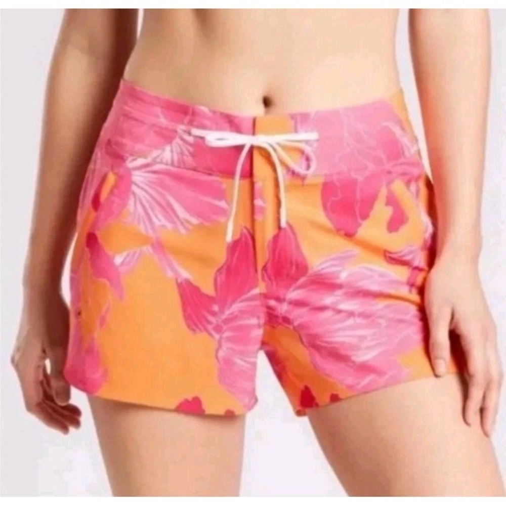 Athleta Hudson Floral Board  Shorts Womens Size‎ 2 Orange Pink Pockets